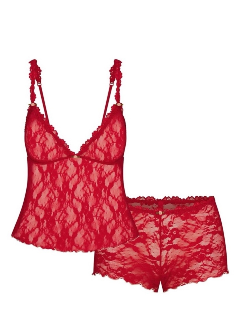 SKIMS Stretch Lace Triangle Cami and Short Set | Cranberry | Size S